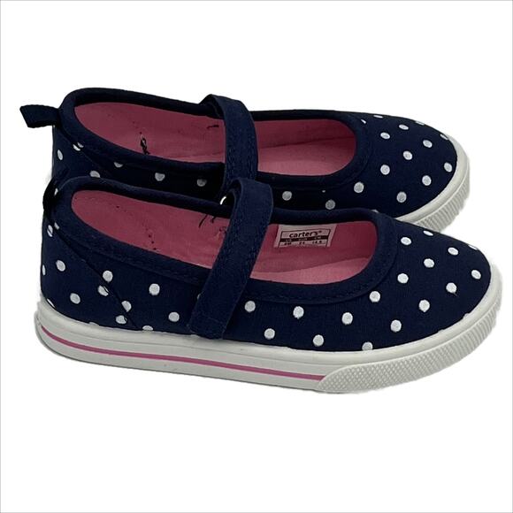 Simple Joys by Carter Canvas Mary Jane Navy/White Polk-a-Dot Size 8 - Picture 3 of 12